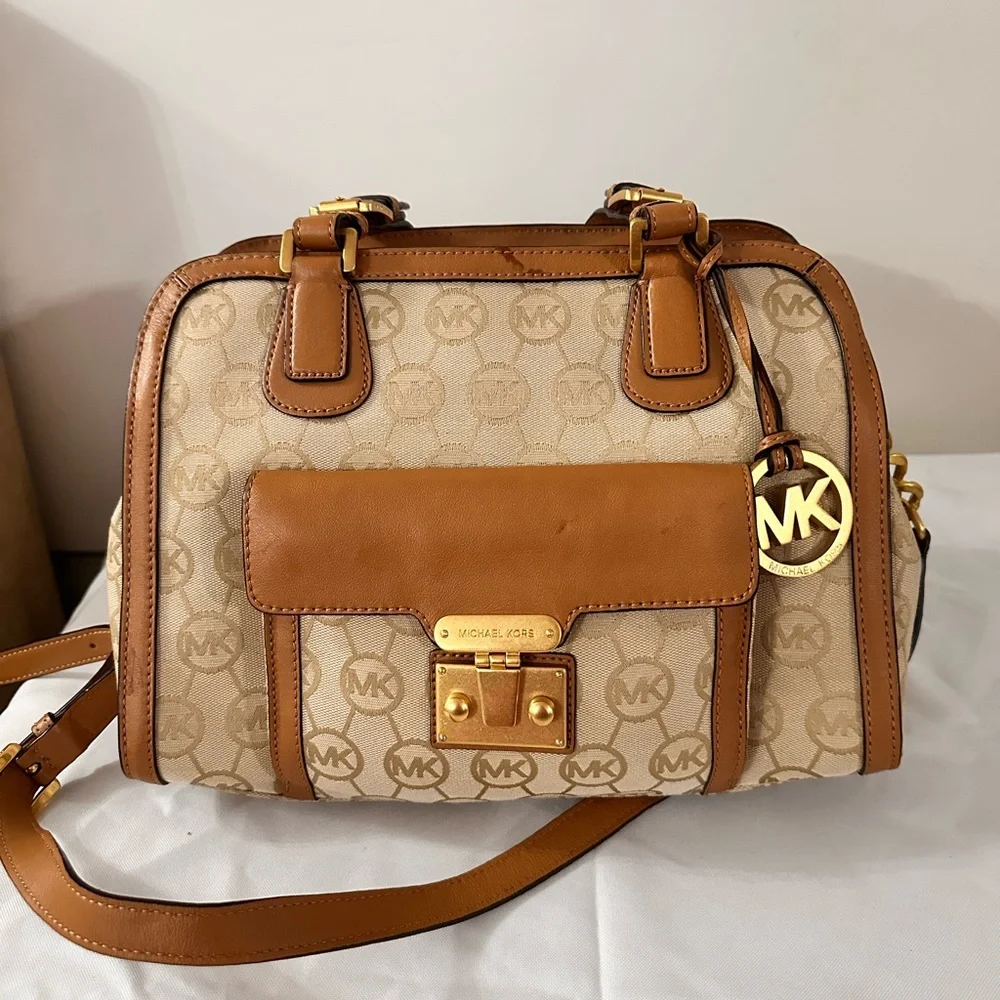 Michael Kors Cream and Tan Satchel